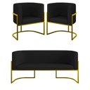 Ver imagem 1 de Kit Sofá 2 Lugares + 2 Poltronas Corino para Recepção Gold Cor:preto