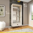 Ver imagem 2 de Estante Cristaleira 157 x 68cm Armário Porta Vidro Gaveta Pé Palito Sala Mdp Off White - Clicklar