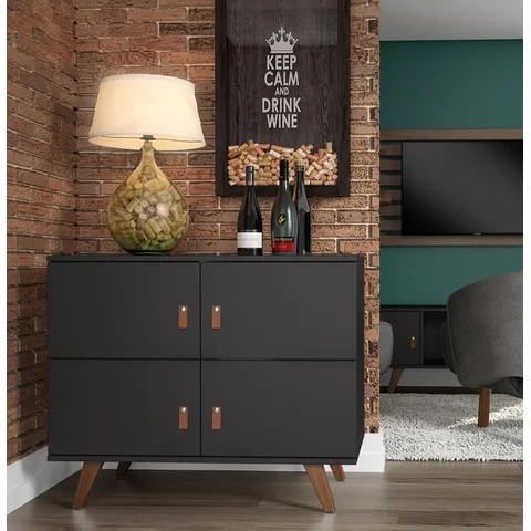 Buffet Aparador 95cm 4 Portas Play Preto/Garapa
