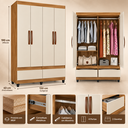 Ver imagem 2 de Guarda Roupa Solteiro Romeu 4 Portas 2 Gavetas 120cm com Cabideiro Mel /Pérola - Rede Móveis