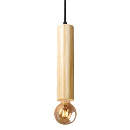 Kit 3 Luminárias Pendentes Cilindro Tubo de Madeira Maciça 1 Metro E27 Lustre Cor Natural Moderno - 3
