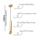 Ver imagem 3 de Kit 3 Luminárias Pendentes Cilindro Tubo de Madeira Maciça 1 Metro E27 Lustre Cor Natural Moderno