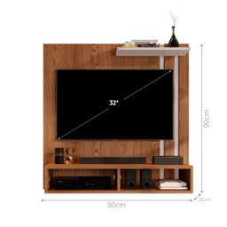 Painel de Tv Moderno 32" Sala Suspenso 2 Nichos 1 Prateleira:freijó/off White - 2
