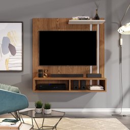 Painel de Tv Moderno 32" Sala Suspenso 2 Nichos 1 Prateleira:freijó/off White - 5