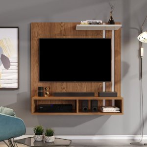 Painel de Tv Moderno 32" Sala Suspenso 2 Nichos 1 Prateleira:freijó/off White