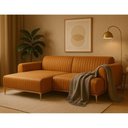 Ver imagem 4 de Sofá com Chaise Cocie 3 Lugares Fixo 230cm Caramelo Corino Estrutura Madeira Sofá Home