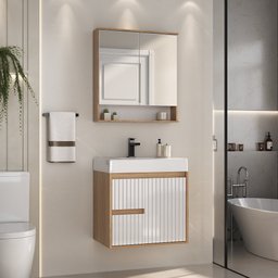 Conjunto para Banheiro Clarice 60 Cm com Lavatório e Espelheira - Fabribam Gabinetes - 1
