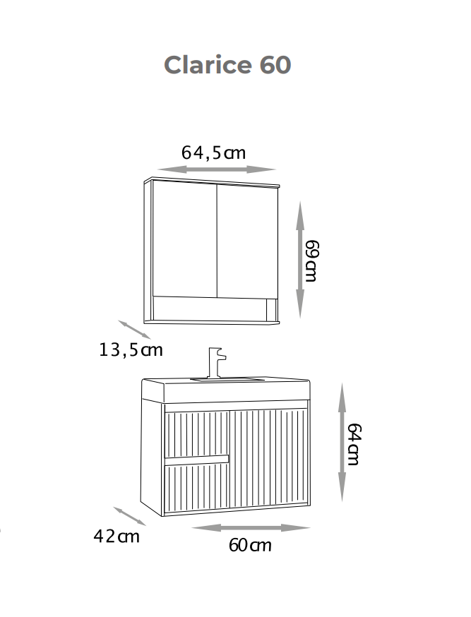 Conjunto para Banheiro Clarice 60 Cm com Lavatório e Espelheira - Fabribam Gabinetes - 6