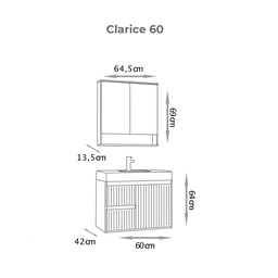 Conjunto para Banheiro Clarice 60 Cm com Lavatório e Espelheira - Fabribam Gabinetes - 6