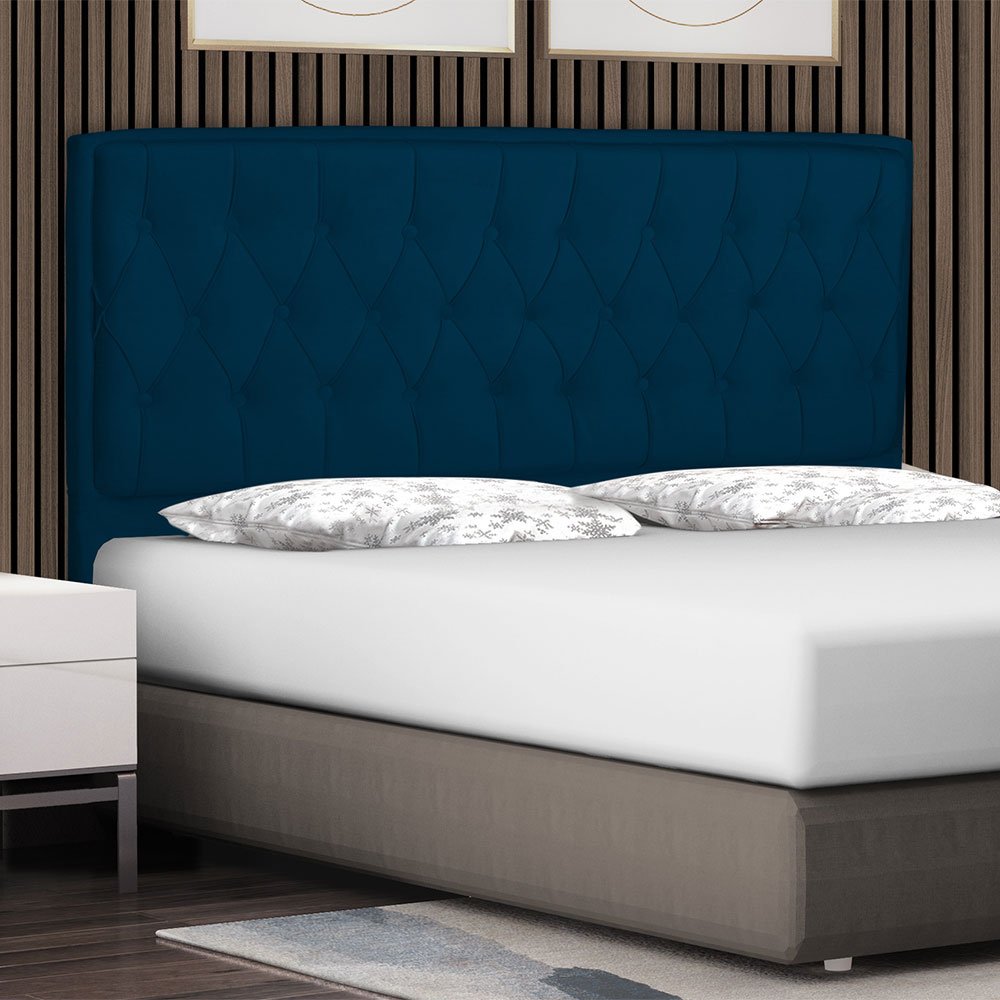 Cabeceira Cama Box Queen Jadi 160 Cm Suede Azul Marinho - MV Estofados Shop