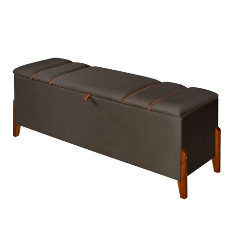Recamier Baú Decorativo Roma 1,30m Premium Sofá para Cama Casal Estilo Estofado Cor Marrom