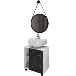 Gabinete de Coluna Para Banheiro Pequin Branco Nero B02 com Espelho Adnet 54 cm Preto - Lyam Decor - 1