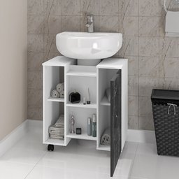Gabinete de Coluna Para Banheiro Pequin Branco Nero B02 com Espelho Adnet 54 cm Preto - Lyam Decor - 4