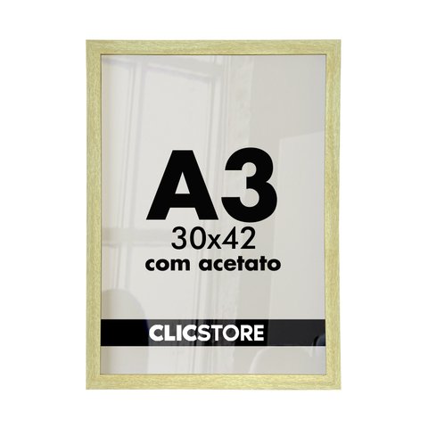 Kit 05 Molduras A3 30x42cm com Acetato e Fundo para Quadros Diplomas Certificados Fotos:carvalho
