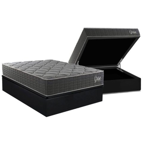 Cama Box Baú Casal + Colchão Ortopédico Kappesberg D40 Anatômico Grise + Base Crc Corano Black