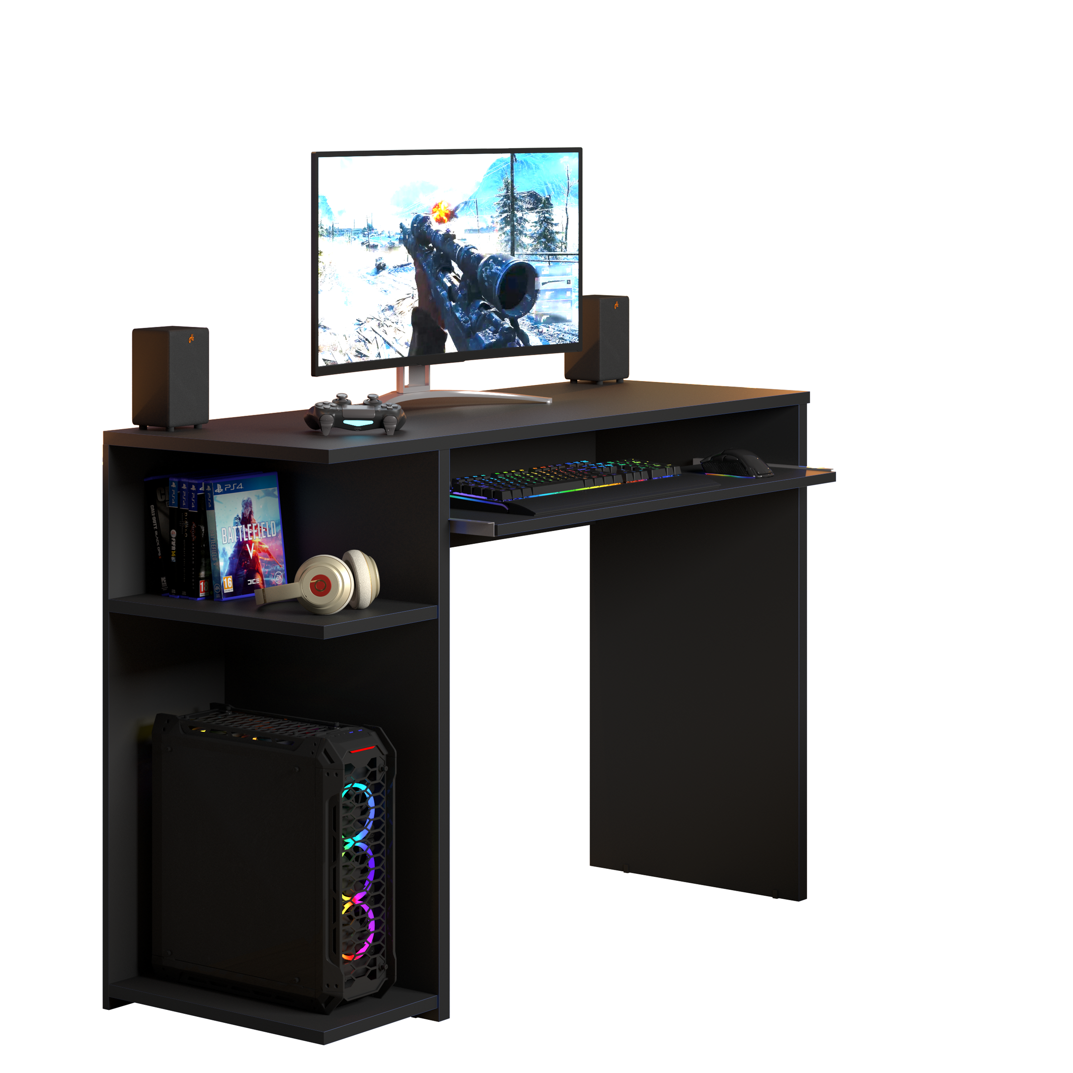 Mesa Gamer Escrivaninha para Computador com Prateleira Elevada para Cpu – Jm3 Móveis:preto - 2