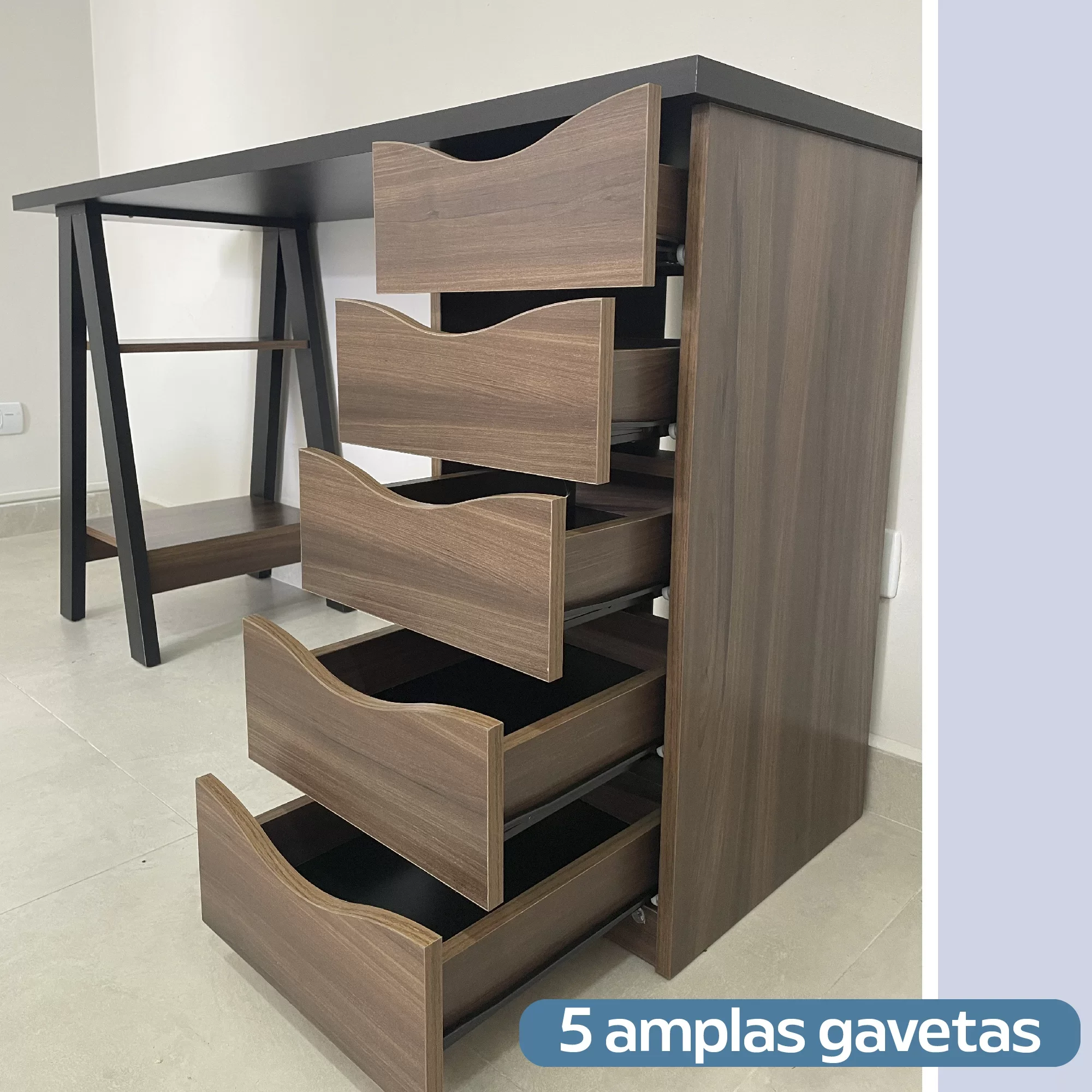 Escrivaninha Cavalete 135cm 5 Gavetas 2 Prateleiras Spirit  - 7