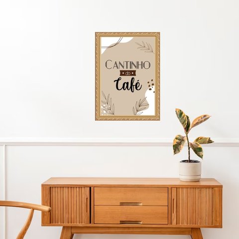 Quadro Cantinho do Café Moldura Dourada 24x18cm:com Vidro