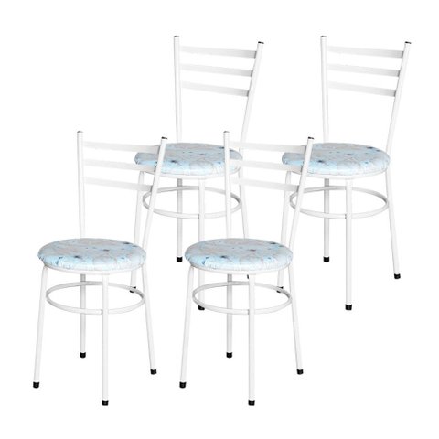 4 Cadeiras para Cozinha Epoxi Branca Assento Floral Cor:floral Areia