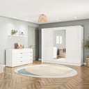 Ver imagem 1 de Conjunto com Cômoda 8 Gavetas e Guarda-Roupa 3 Portas com Espelho Porto Branco