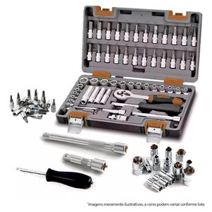 Kit Maleta Jogo de Chave Catraca Completo 57 Peças Fortt Preto - Kjc001-p