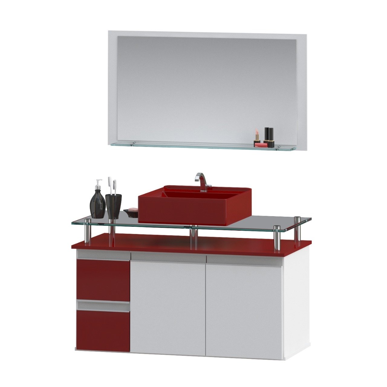 Conjunto Gabinete Banheiro Diamante 80cm Mdf + Espelheira + Cuba - 2