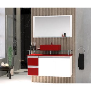 Conjunto Gabinete Banheiro Diamante 80cm Mdf + Espelheira + Cuba