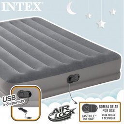 Colchão Queen Intex Inflável Casal Fiber Tech Prestige com Bomba USB - 2 Colchão Queen Intex Inflável Casal Fiber Tech Prestige com Bomba USB - 2