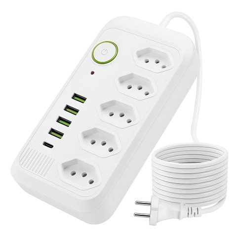 Régua Filtro de Linha 5 Tomadas + Usb-c e Usb Tipo a Bivolt