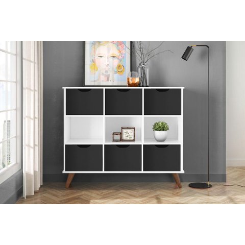 Nicho Organizador Retro Branco com 6 Gavetas Pretas 108 x 92,5cm - FdECOR