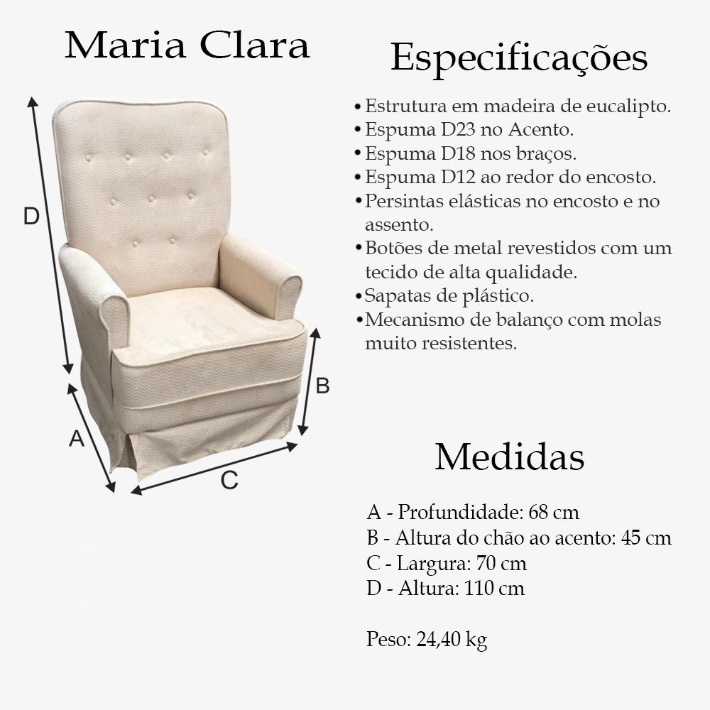 Poltrona Amamentação Maria Clara PB601 Decor Loppes Poltrona Amamentacão Balanço Decorativa Quarto B - 7