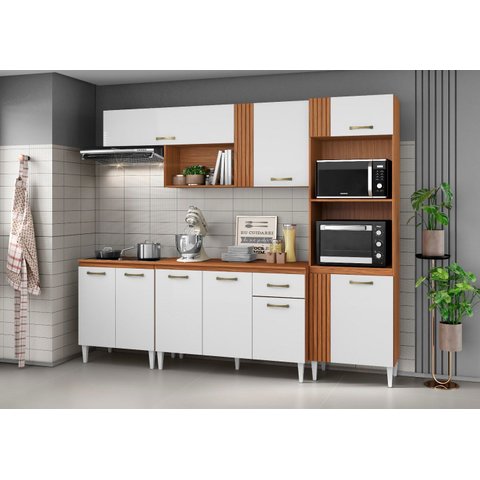 Cozinha Compacta Vitória Completa com Tampo Mdp - Cinamomo/branco Aramóveis
