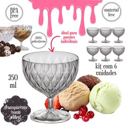 Taça de Plástico para Sobremesa 350ml Cristal Glamour Incolor com 6 Unidades Plasutil Ref.14252 - 2