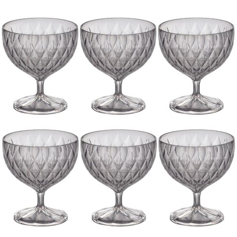 Taça de Plástico para Sobremesa 350ml Cristal Glamour Incolor com 6 Unidades Plasutil Ref.14252