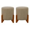 2 Puf Puff Redondo com Pés em Madeira 45x35cm Tecido Cor Palha Bege - 1