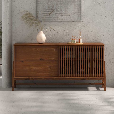 Buffet Ripado Balcão Hall de Entrada 145 Cm 2 Gavetas Madeira Castanho Adamo  Idimex