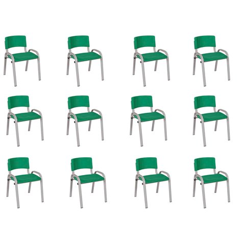 Kit 12 Cadeiras Infantil Iso, Escola, Base Cinza- Verde Escuro