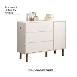 Cômoda Infantil 3 Gavetas com Fraldário Olívia Branco Fosco Carolina Baby - 2