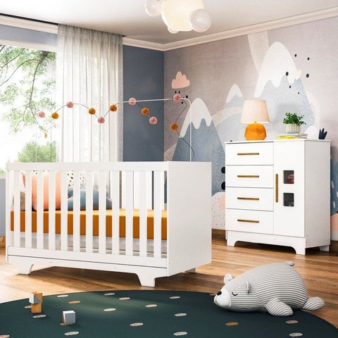 Quarto de Bebê 100% MDF com Berço Mini Cama Life e Cômoda Fly