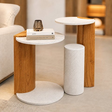 Conjunto de Mesas Laterais 2 Peças Organicâs Dueto