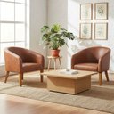 Ver imagem 1 de Poltrona Sala Decorativa Kit 2 Stella Pé Madeira Trapézio Castanho Sintético Pu Nozes D03 - D’Rossi