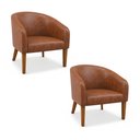 Ver imagem 2 de Poltrona Sala Decorativa Kit 2 Stella Pé Madeira Trapézio Castanho Sintético Pu Nozes D03 - D’Rossi