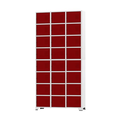 Armário Roupeiro de Aço 24 Portas para Vestiário Academia Locker Vermelho com Chave