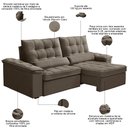 Ver imagem 3 de Sofá Retrátil Reclinável para Sala 3 Lugares 230cm Maresi F04 Veludo Marrom Claro - Lyam Decor