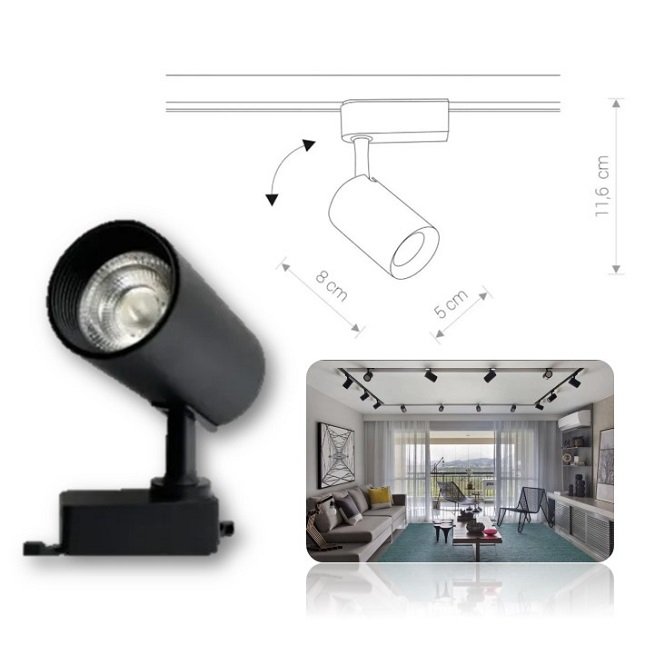 Spot Para Trilho Eletrificado Preto Led 7w Luz Bco Frio 6500k - 2