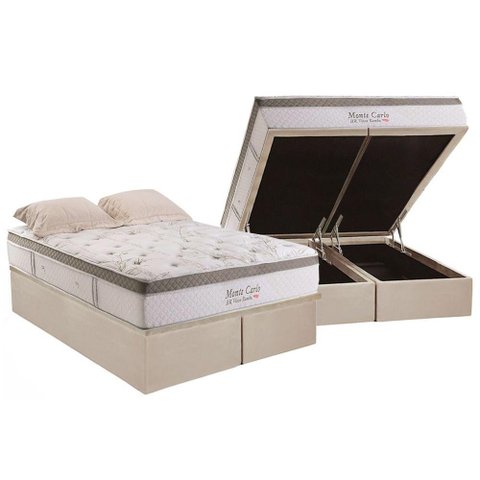 Cama Box Baú Queen: Colchão Molas Herval MasterPocket Ensacadas Monte Carlo HR Visco + Base CRC Sued