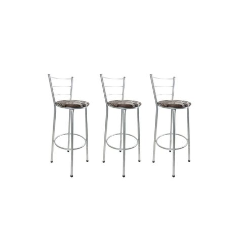 Kit 3 Banqueta Alta Prata Cozinha Gourmet Americana Balcão:marrom Floral