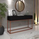 Ver imagem 1 de Aparador Buffet Preto Fosco Estilo Industrial Eros 1,10mts 2 Gavetas com Base de Ferro Cobre Luxo