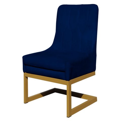 Cadeira Valentina Sala de Jantar Veludo Azul Marinho Base Dourada - Belliv Decor