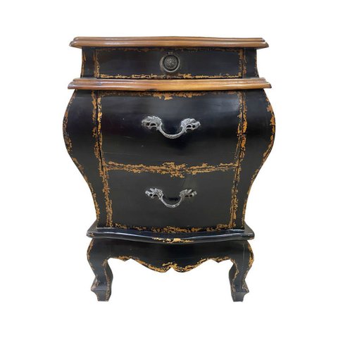 Cômoda Preta Clássica de 3 Gavetas com Tampo de Madeira 80x44x56 Cm